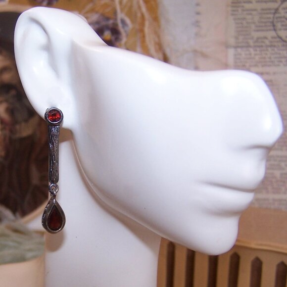Vintage Sterling Silver Garnet Dangle Earrings - Posts with Nuts - Picture 7 of 9